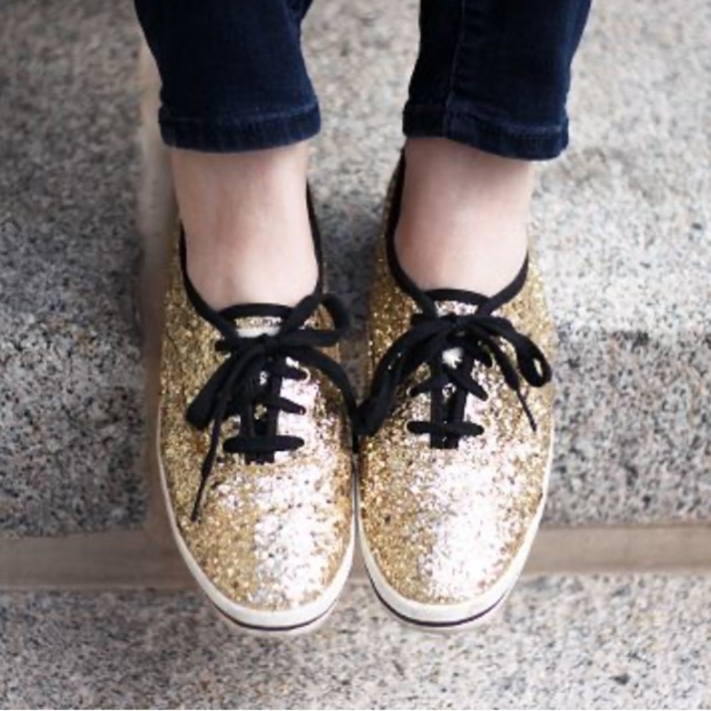 Kate Spade x Keds Gold and Black Glitter Sneakers